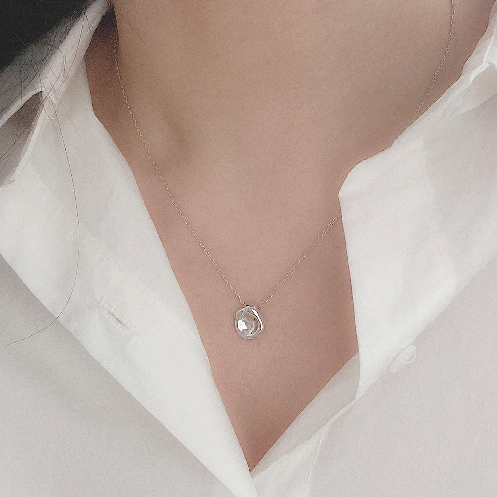 실버925 멜팅 타원 스톤 펜던트 목걸이 (실버 골드) : 페브미