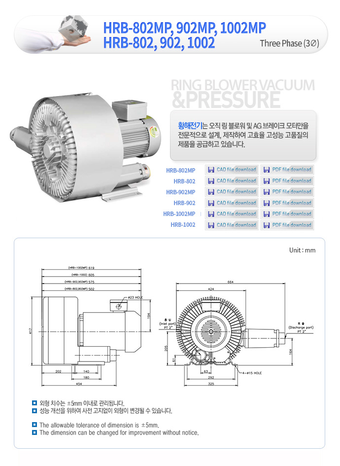 황해전기 2단 링브로워 삼상 10마력 HRB-1002MP : 스토아시스