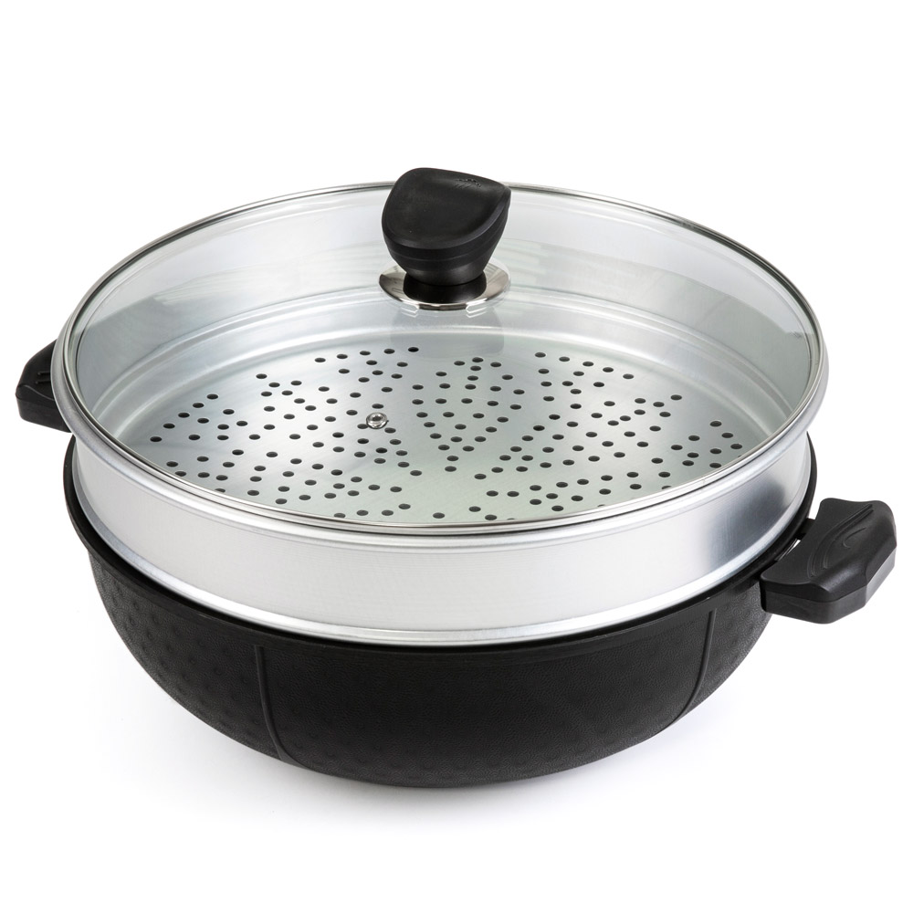 퀸센스 인덕션 멀티웍 대형 2단 찜냄비 찜솥 웍냄비 만두 대게 옥수수 호빵 찜기 32cm : 오색리빙