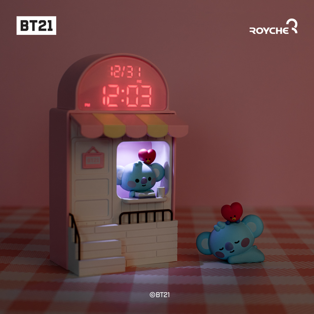 라인프렌즈 로이체 BT21 리틀버디 카페 시계 무드등 LED 알람 날짜 : 디엔케이샵