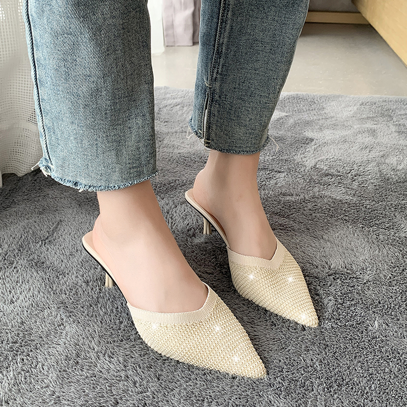 [BA9NI] 바9니 편안해서 좋은 신발 뮬 니트소재  W2S22BE 베이지 굽높이 6cm  쿠션창 (사은품 쿠션 패드 동봉) : BA9NI