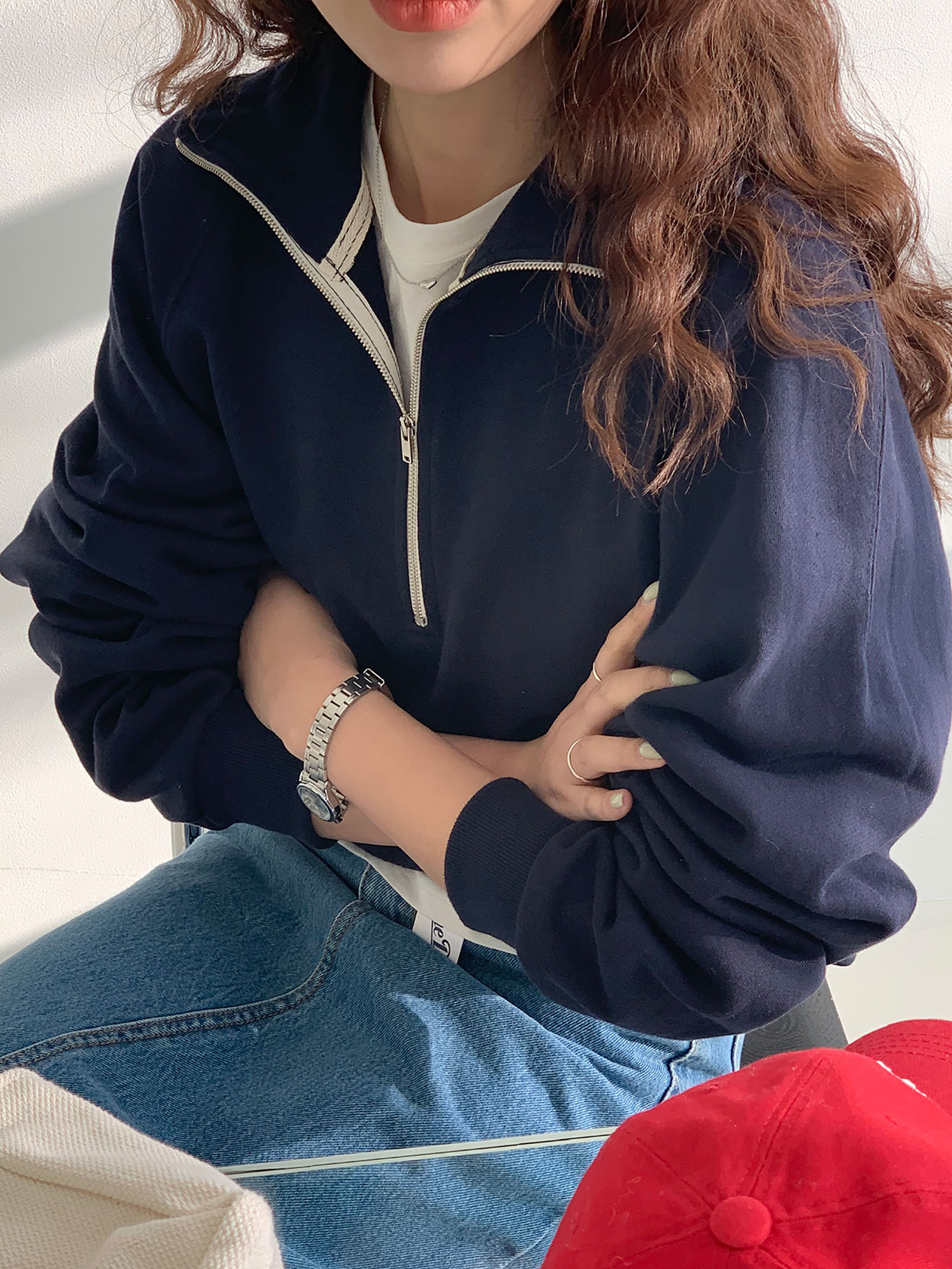 루즈핏 카라 맨투맨 반집업 긴팔티셔츠 3color : YUMTOPIA