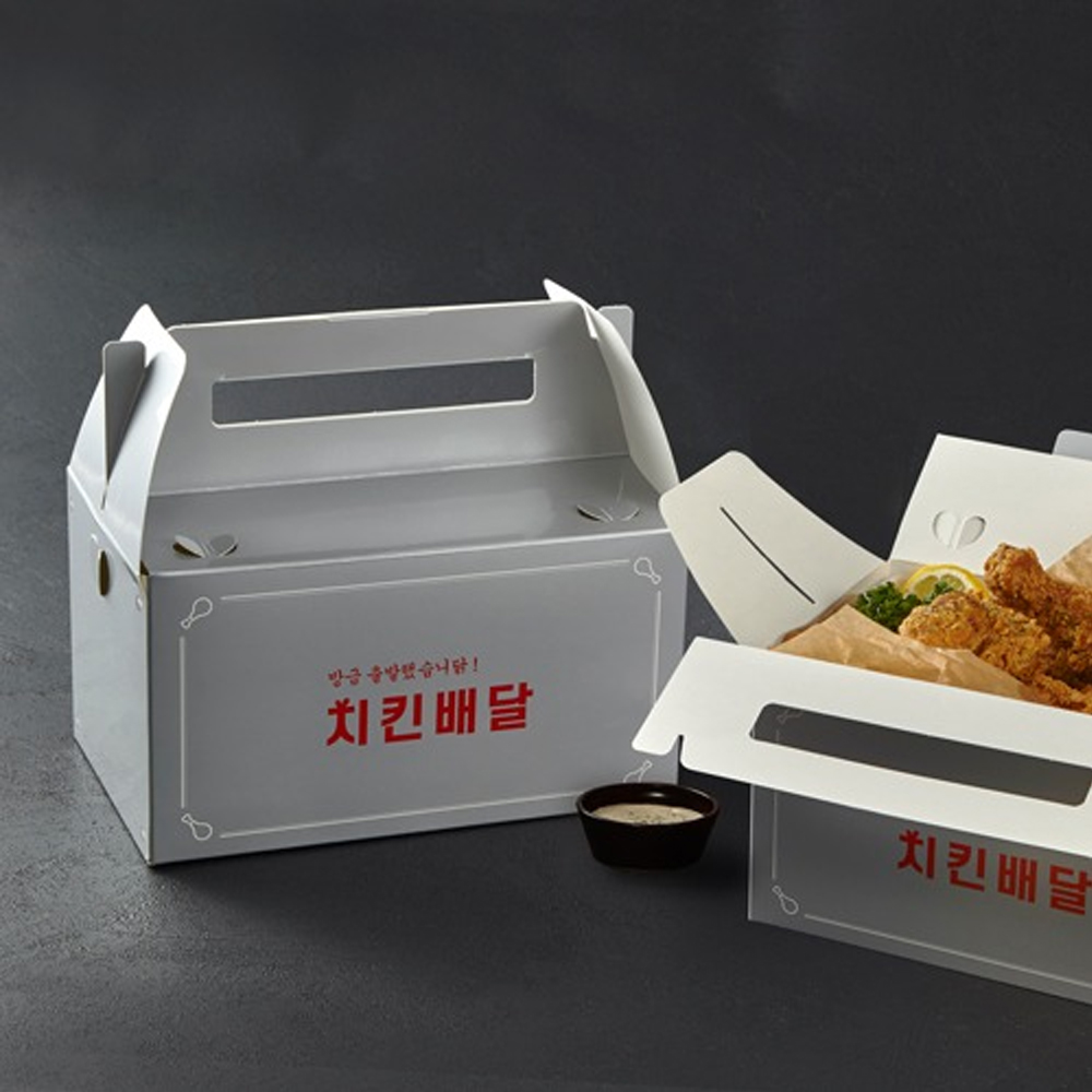 크리팩  닭강정 튀김 손잡이 치킨박스 통닭 배달 상자 포장용기 소 중 대 주문제작가능/치킨포장상자 닭꼬치 중복 : 주식회사 팩터 - 크리팩