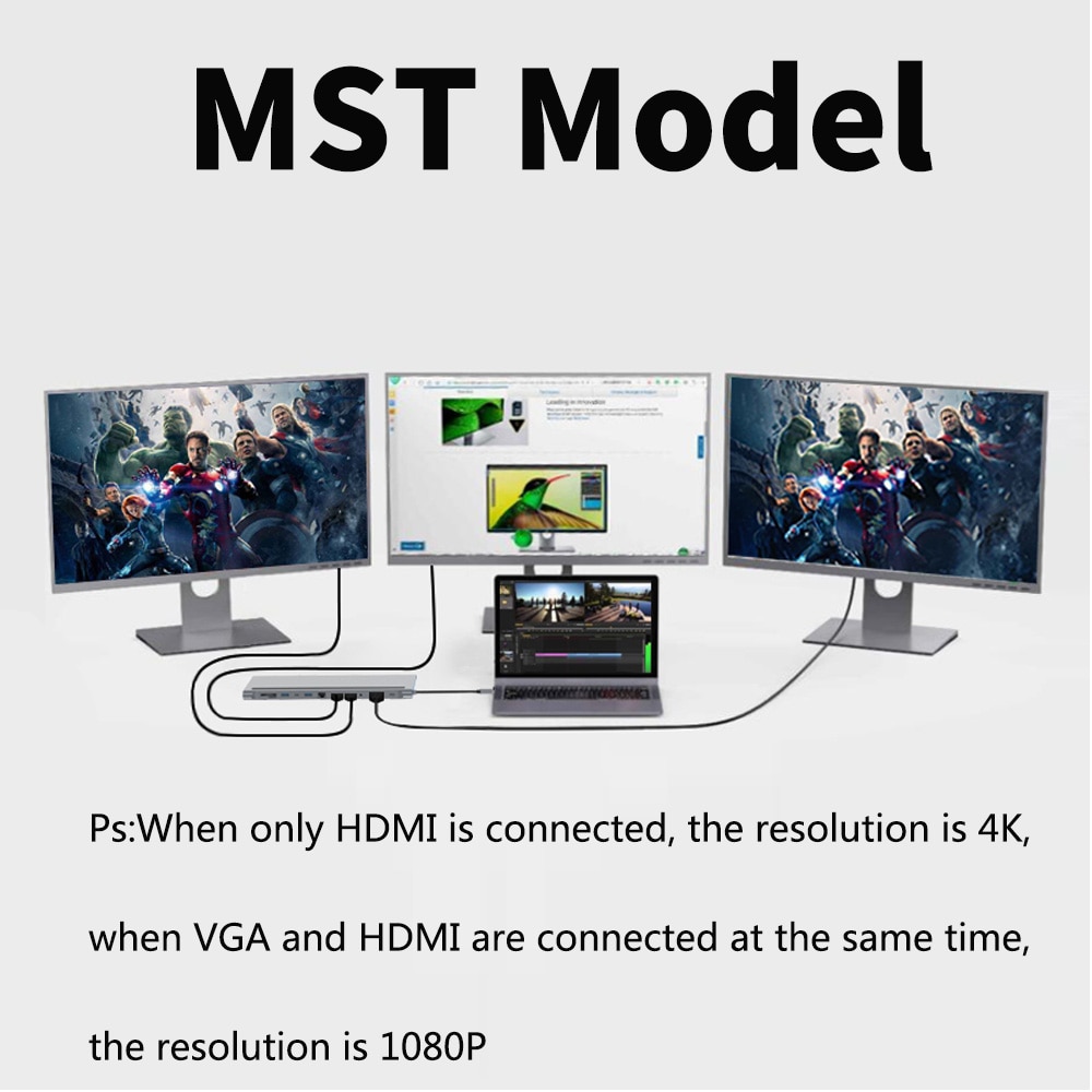 다기능 USB 허브 C타입 tebe mst usb c type-c to dual hdmi-compatible vga multi usb lan ethernet 3.5mm pd : 시샤인
