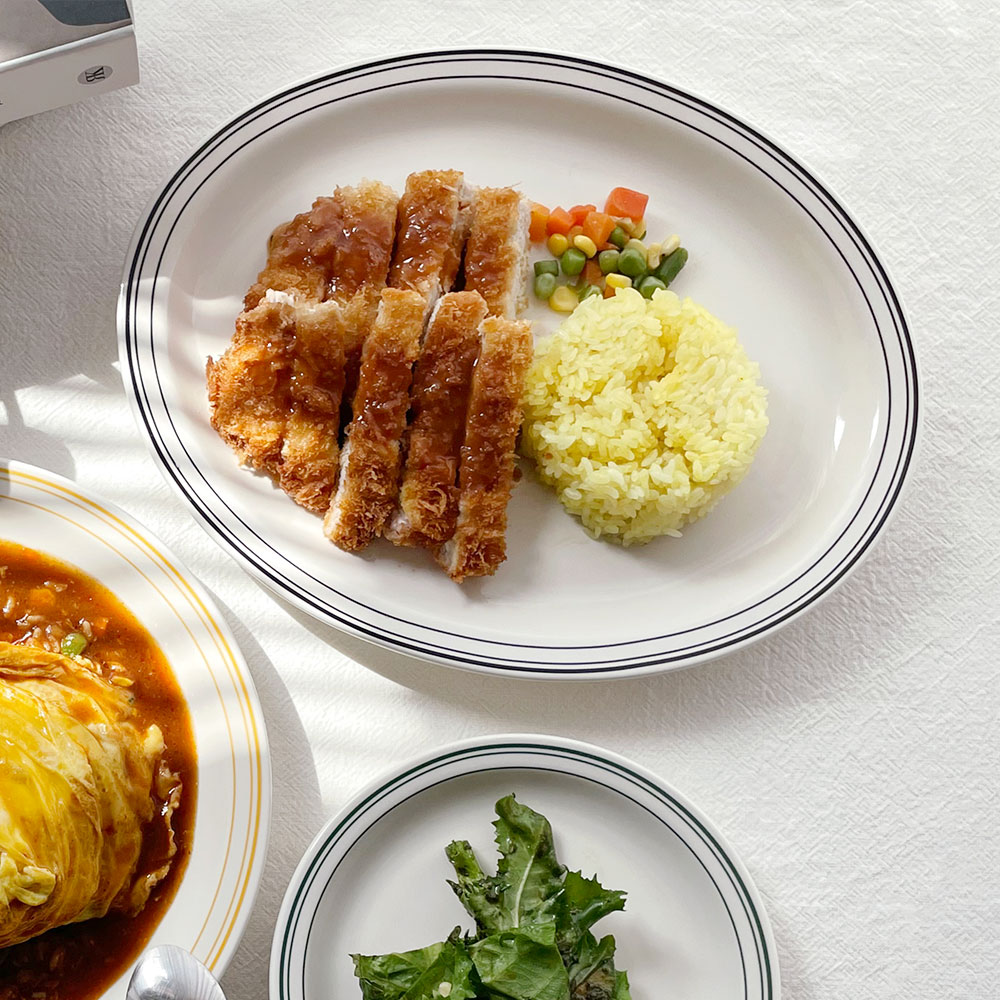 베이직 쓰리 컬러 라인 오발 플레이트 타원접시 파스타 양식 접시 3color : 리스플레이츠