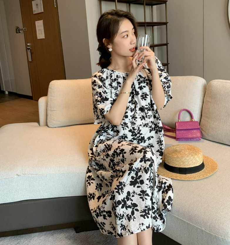 박시 루즈핏 블랙 플라워 원피스 임부복 겸용 : 썸메모리