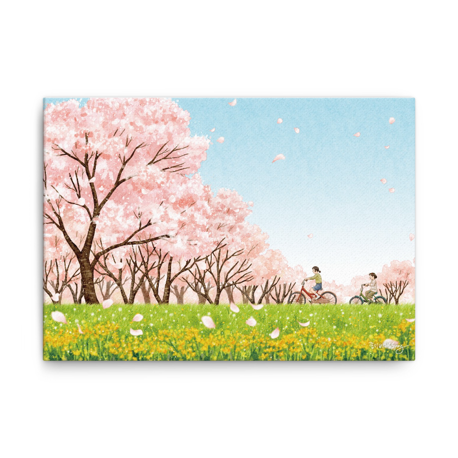 봄길 따라 종이비행 작가 그림 작품 캔버스 액자 A3 사이즈 : 컨티뉴 아트샵