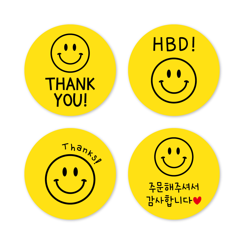 (샘플76) 스마일 스티커 구디백 데코 선물 포장 땡큐 1000매 원형 감사스티커 대용량 : 스마일원모어