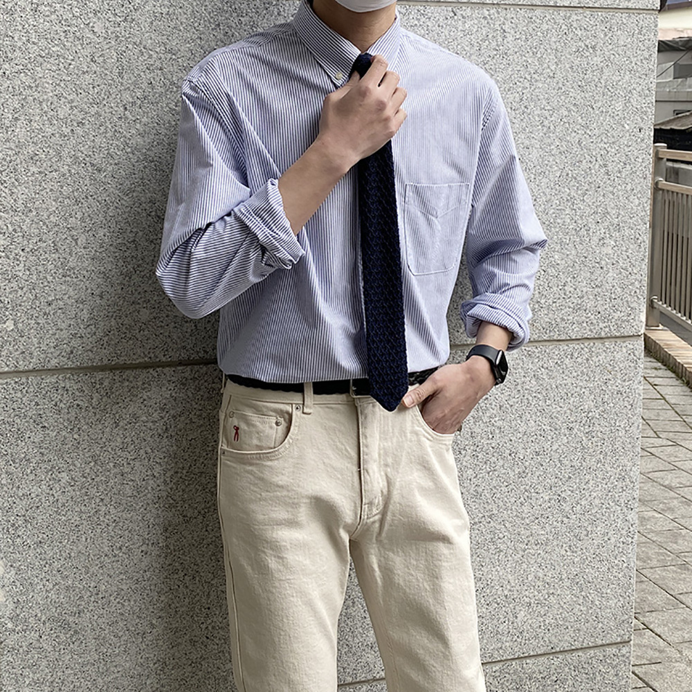 라쿤 클래식 옥스포드 버튼다운 스트라이프 셔츠 테일러 사계절 : 바이심즈