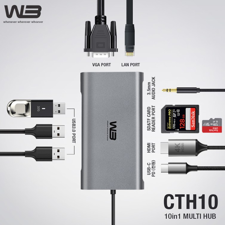 KG 10IN1 멀티허브 C타입/HDMI/PD충전/랜포트/메모리카드 : 케이지티테크