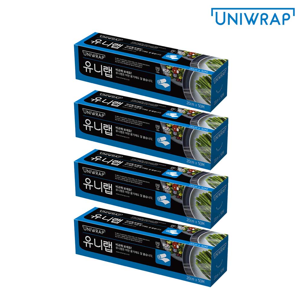 UNIWRAP 유니랩 신선한 음식포장 (20cm x 50M) x 4개 주방용 식품 포장랩 : 푸른테크1