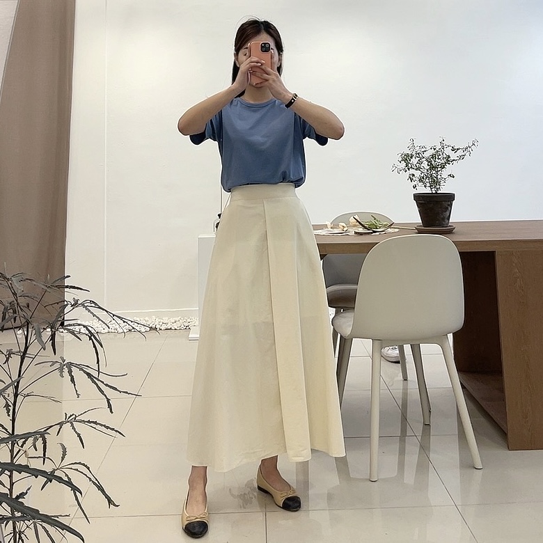 바스락 스커트 봄 롱 a라인 플레어 : 시즈에트