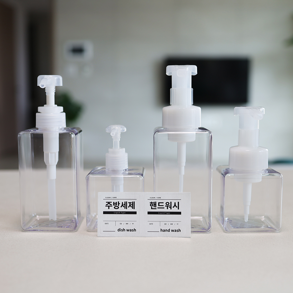 투명 사각 리필용기 리필통 일반형 450ml 욕실 주방 세제 핸드워시 공병 디스펜서 펌프 : 가사의 시간