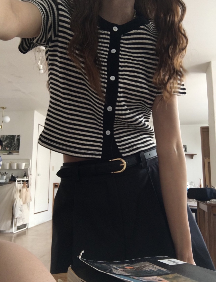 블루당일 미트미 meetme 스트라이프 단가라 반팔 가디건 : 늘품다