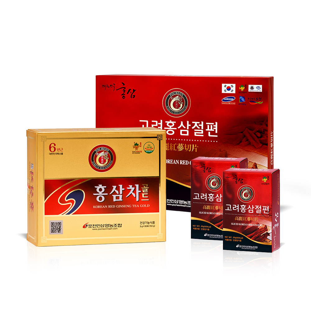 포천인삼 홍삼차 골드 50포+고려홍삼절편 200g 선물세트 : 포천인삼영농조합