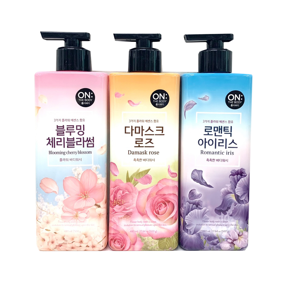 온더바디 바디워시 500g 블루밍 체리블라썸/다마스크 로즈/로맨틱 아이리스 : 피부이야기