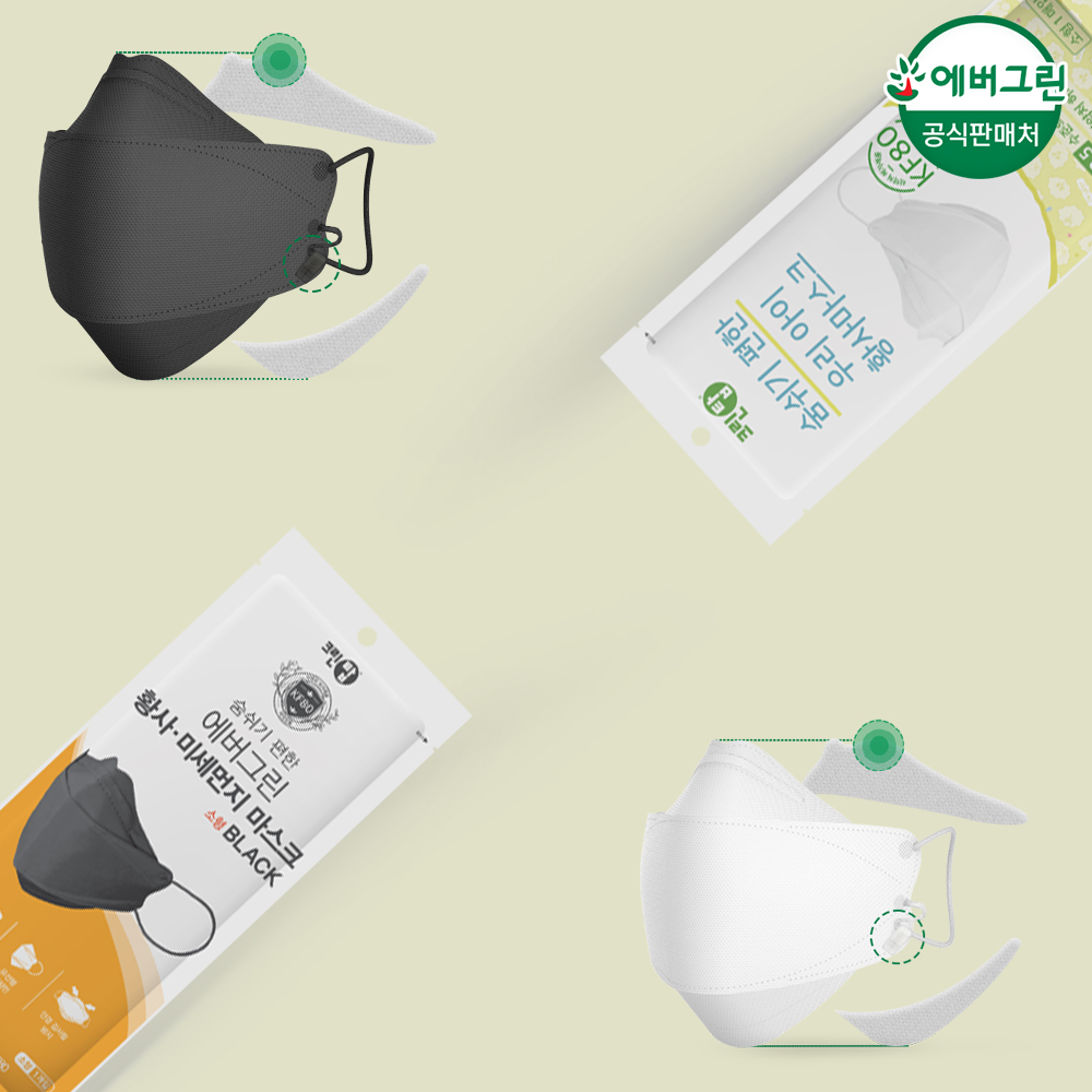 에버그린 KF80 소형 숨편한 데일리 국산 마스크 미세먼지 비말차단 방역 마스크 50매 : 에버그린 공식몰