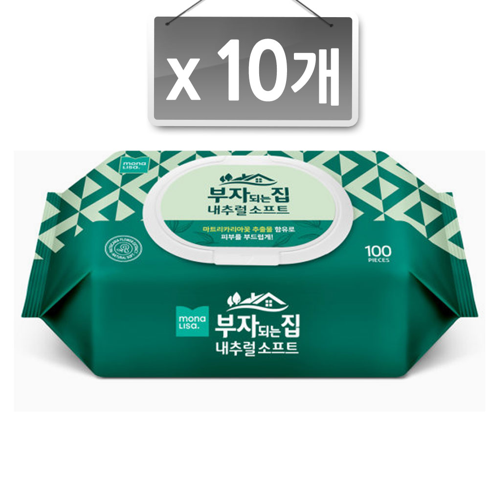 모나리자 부자되는집 내추럴 소프트 물티슈 100매 캡형 x 10개 : 미래를여는사람들