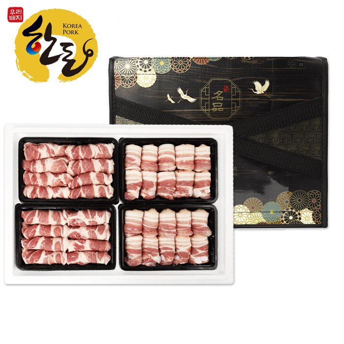 소소한돈가 소백산쑥돈 한돈 1+등급 냉장 삼겹살 목살 2kg 4구 선물세트 : WIHT-BOM