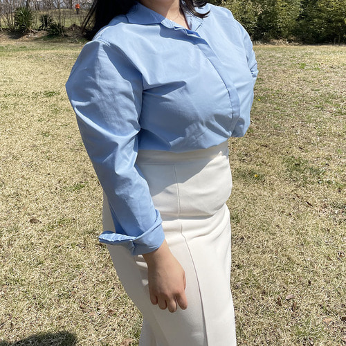 자체제작 와이드 카라 히든 버튼 셔츠 ( 빅사이즈 오피스룩 스판 데일리 정장 블라우스 ) : 장롱샬롱