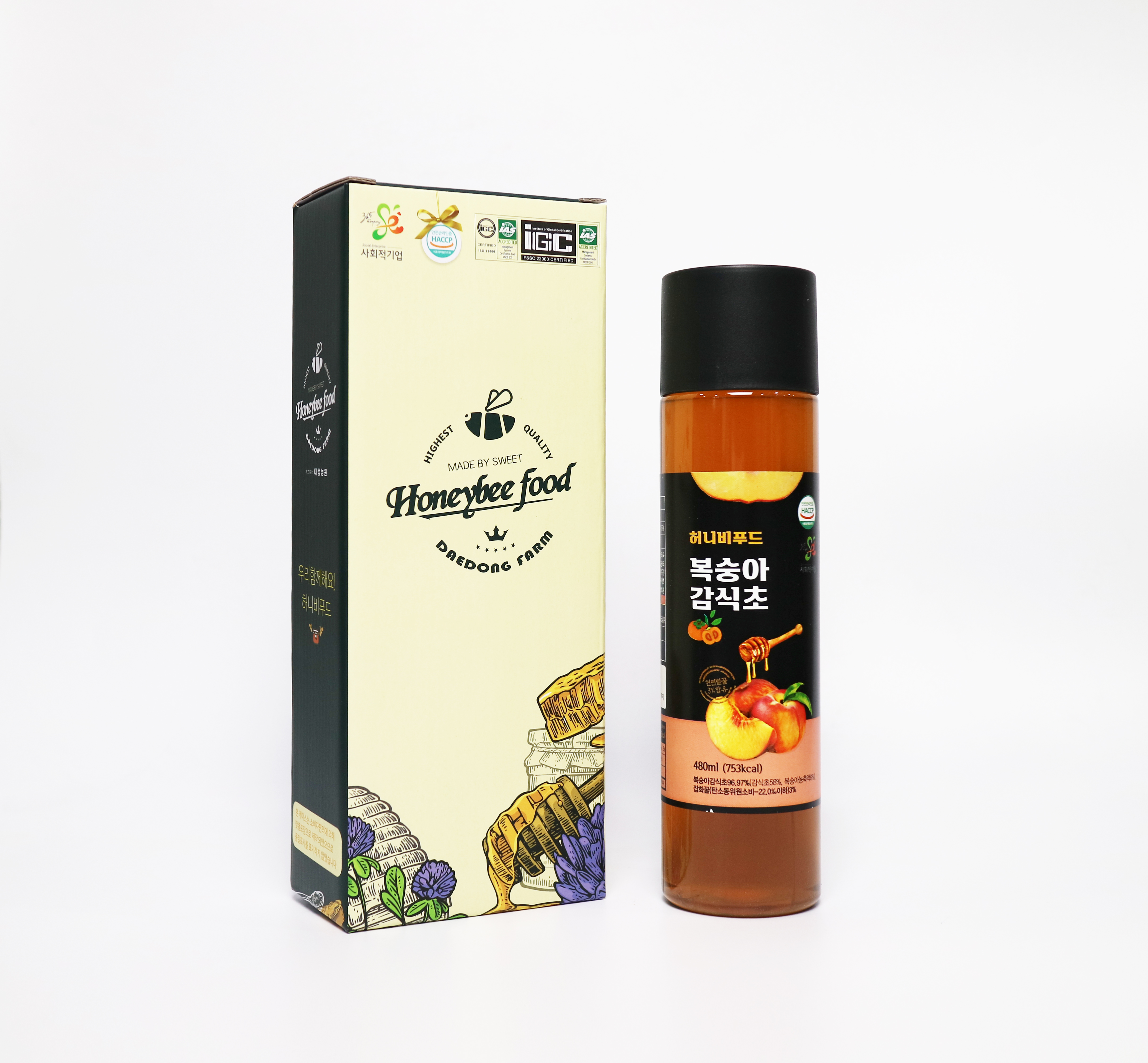 허니비푸드 복숭아 감식초 480ml : 허니비푸드