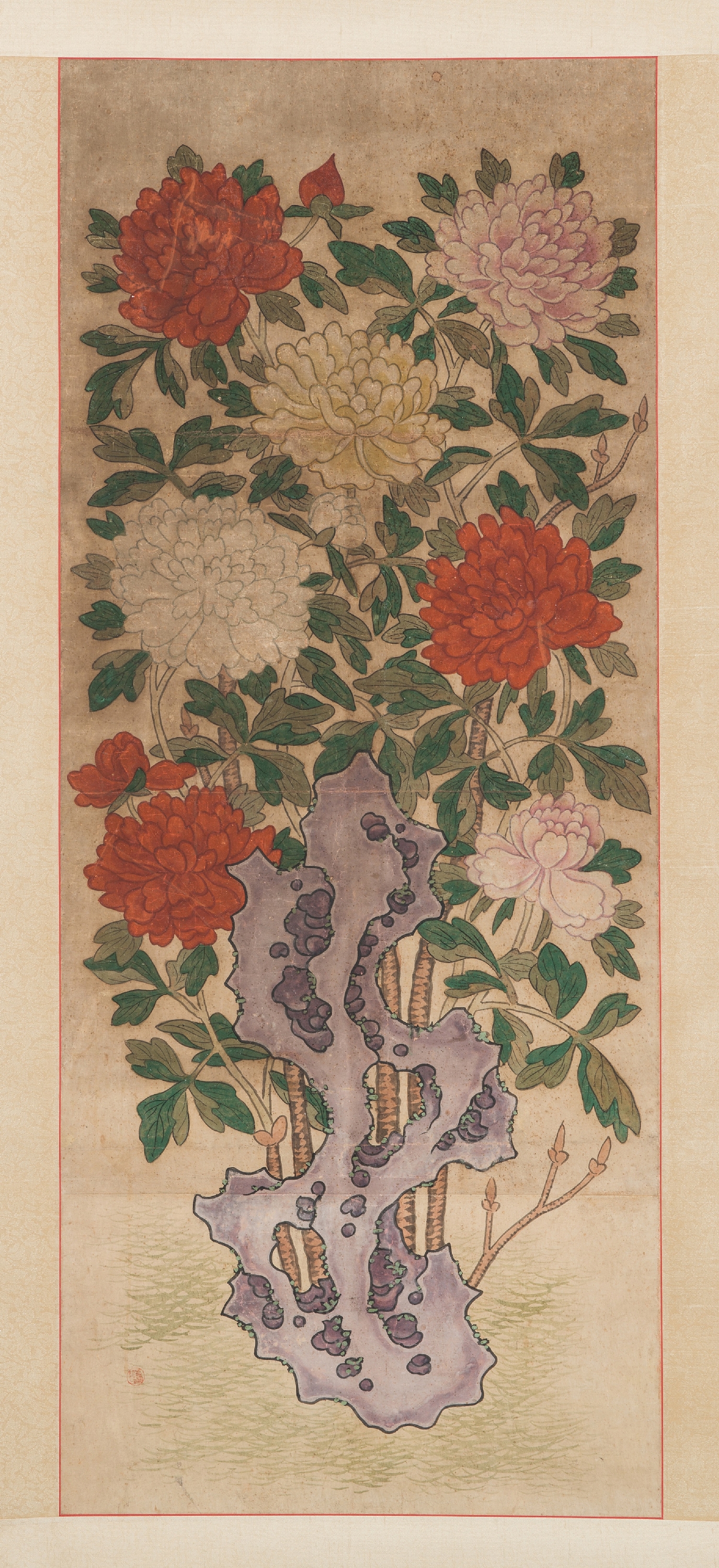 모란도 하트 모란꽃 도안 화훼도 꽃그림 민화본 인테리어 민화재료 거실그림 미술수업 : 민화리본