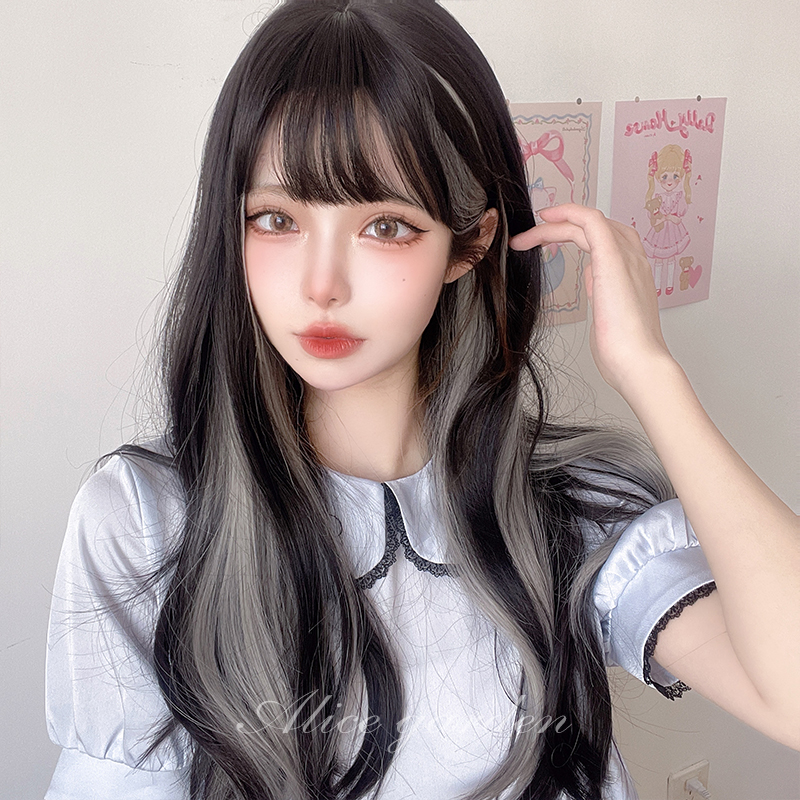 JK 하라주쿠 블랙 그레이 시크릿 투톤 웨이브 패션가발 로리타가발 : 페어리슈슈