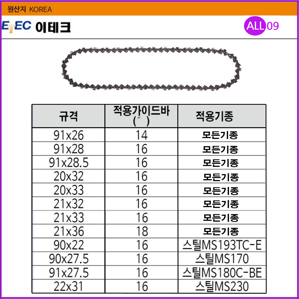 체인톱날 엔진톱날 : ALL09