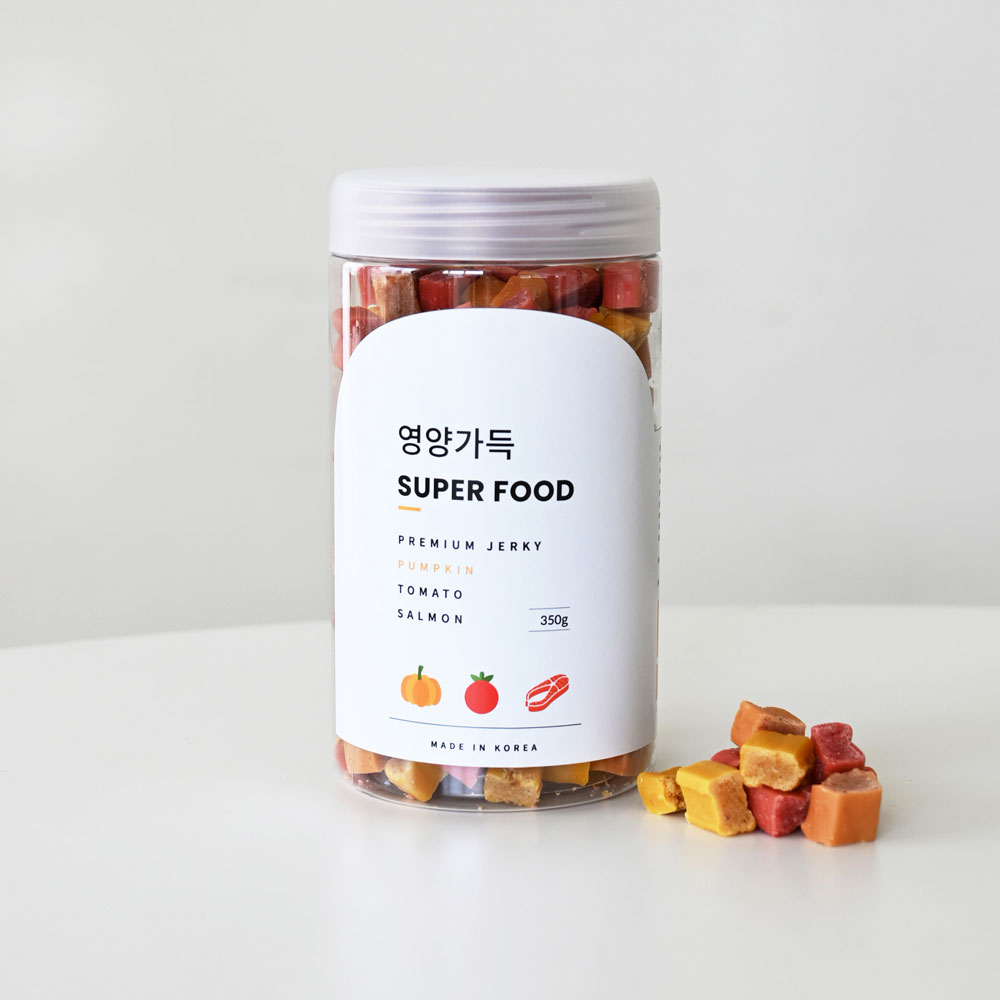 SJ 영양가득 슈퍼푸드 브로콜리 단호박 토마토 연어 져키 350g(3종) 강아지링웜 변비 : 러브펫츠