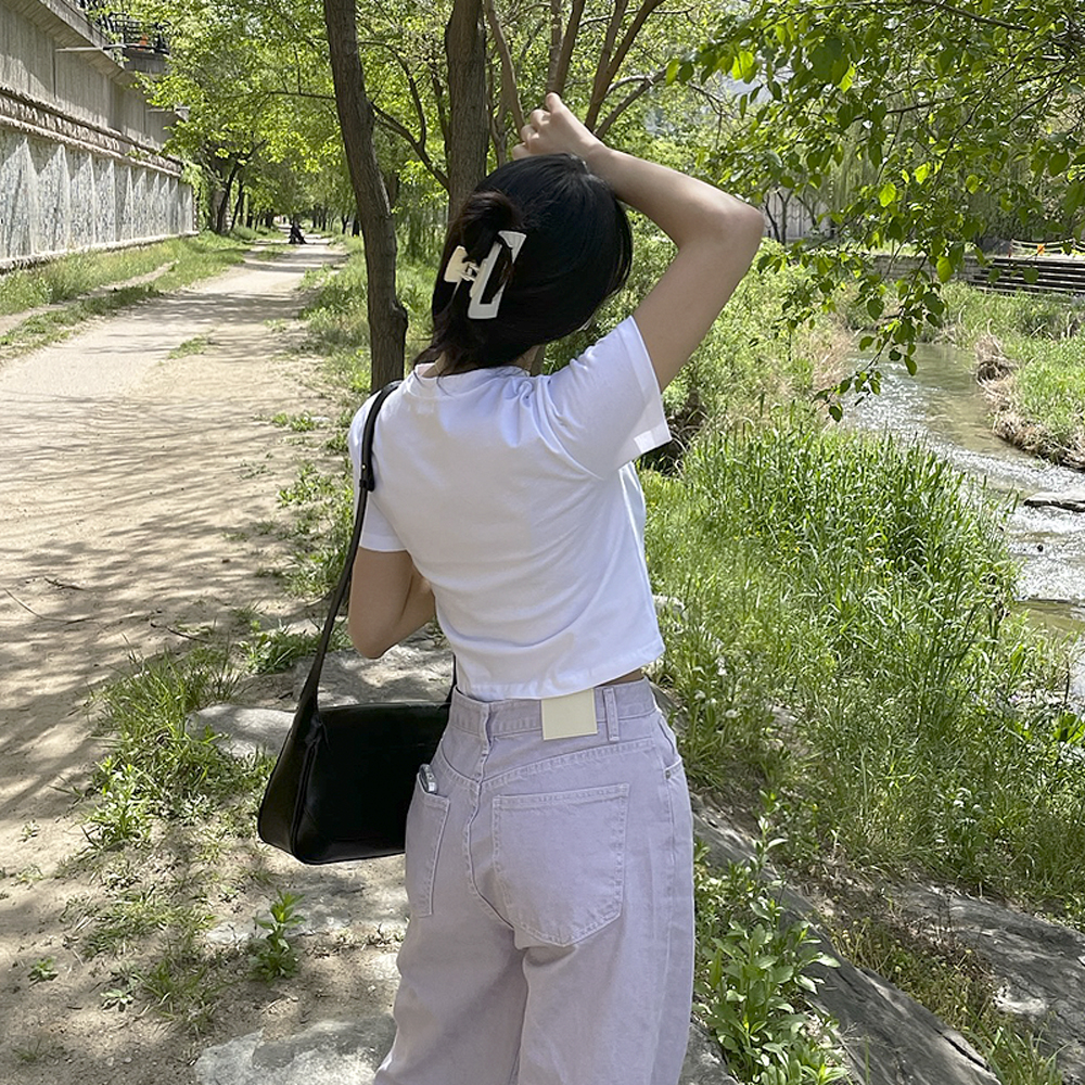 1+1 어썸 면 베이직 라운드 무지 여자흰티 크롭 레이어드 반팔 티셔츠 : 모어룸 주식회사