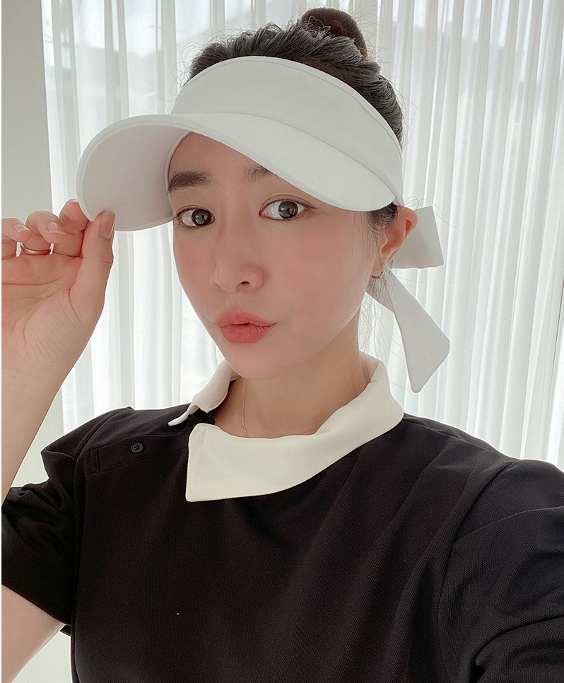 2color 여성 골프 무지 자외선차단 리본 썬캡 : 카멜브리즈