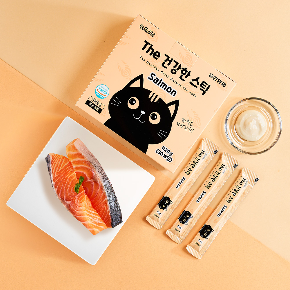 유한양행 윌로펫 고양이유산균 The 건강한스틱 짜먹이는 연어 30P : 유한양행 펫스토어