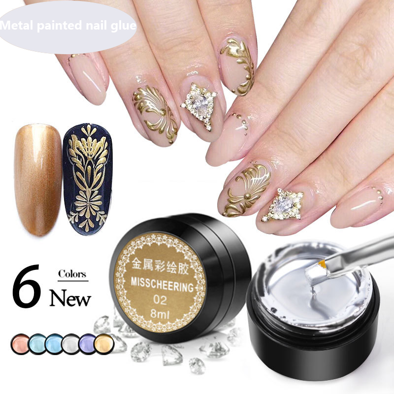 6 색 8ml 광선 요법 접착제 금속 페인트 네일 젤 9341041N4735842570 : 직구아티스