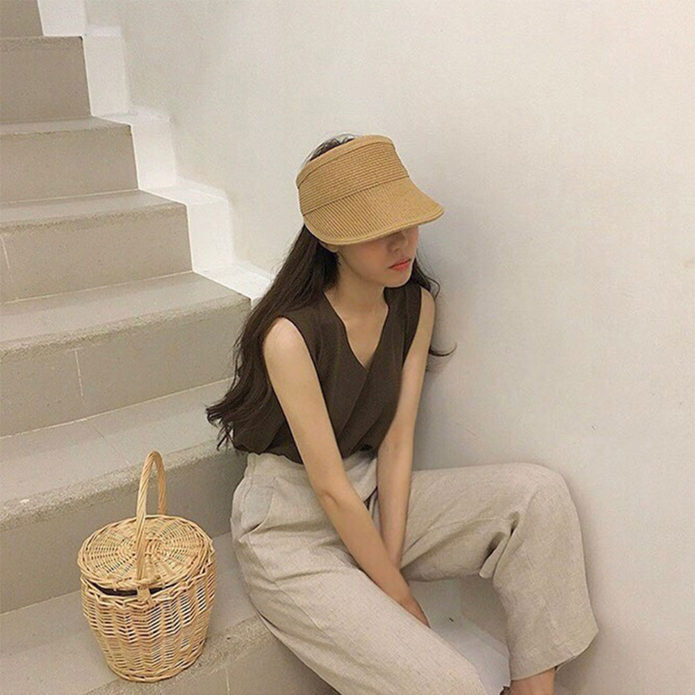 여성 라피아 네추럴 밀짚 썬캡 모자 : 바른생활주식회사