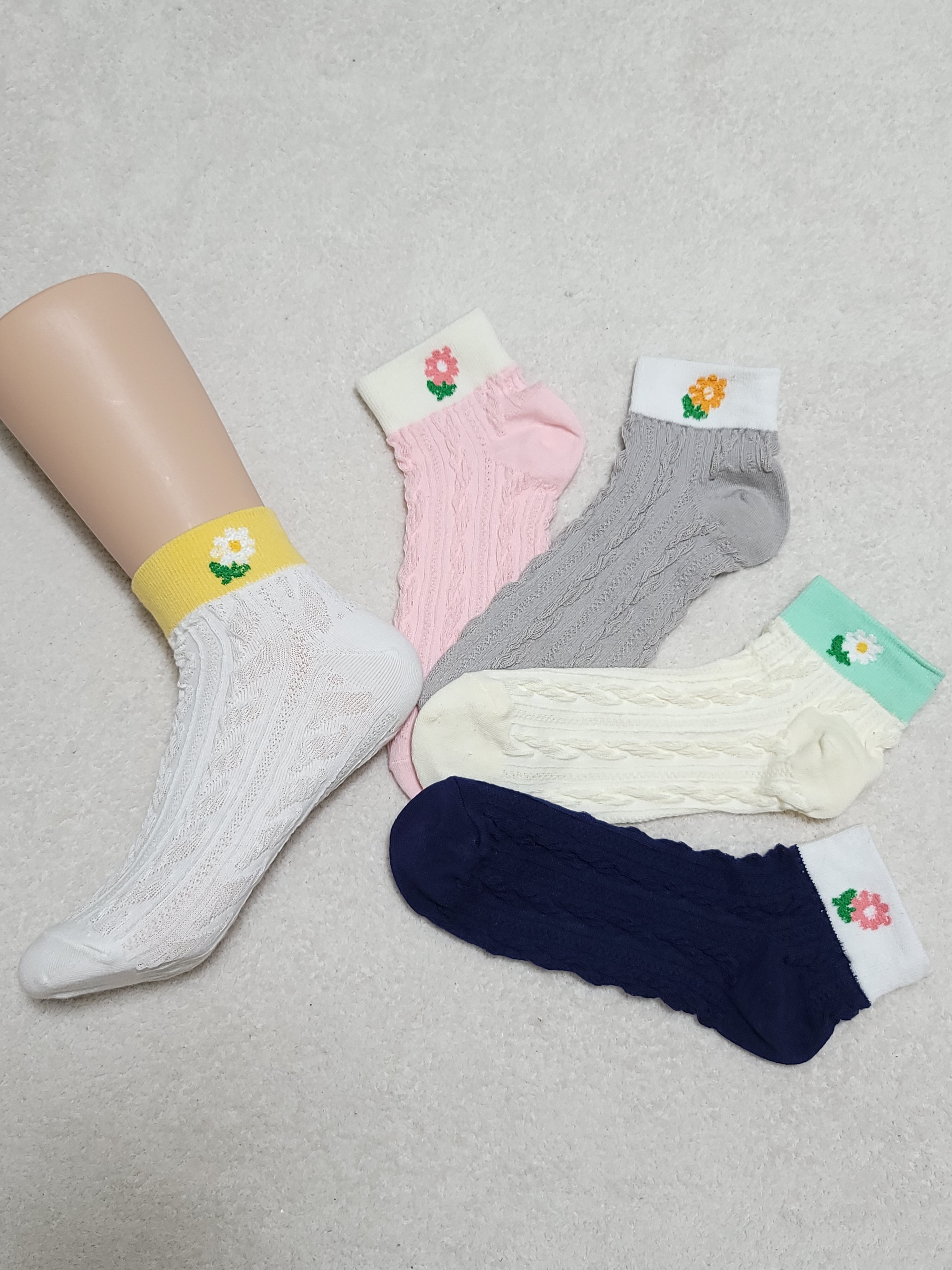 망사 미니 플라워 꽃자수 꽈배기 여성중목 여성발목 패션양말 : 양말이야기