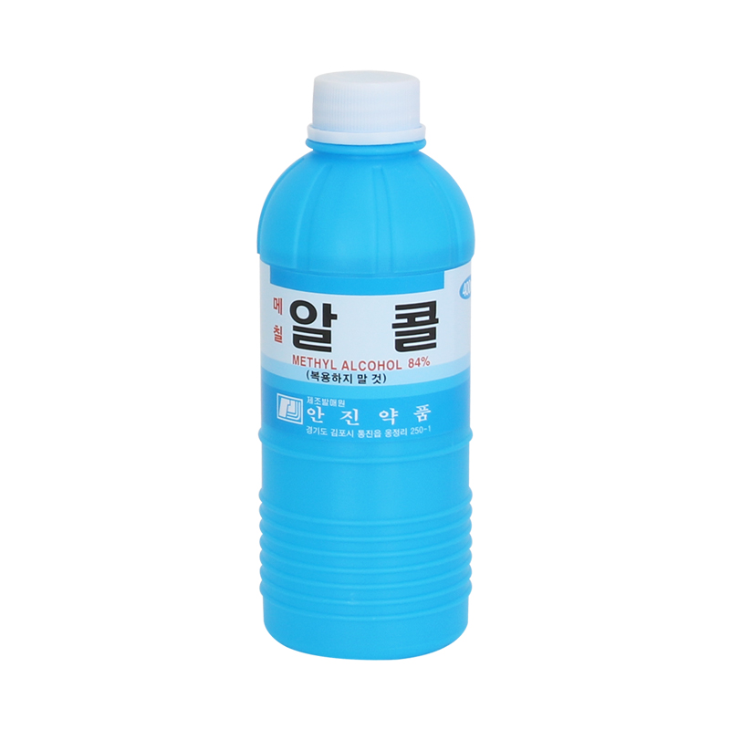 안진 공업용 메칠알콜 400ml (불부항용) 공업용알콜 메틸알콜 메탄올알코올 메탄올 알콜램프연료 : 하나메디칼의료기