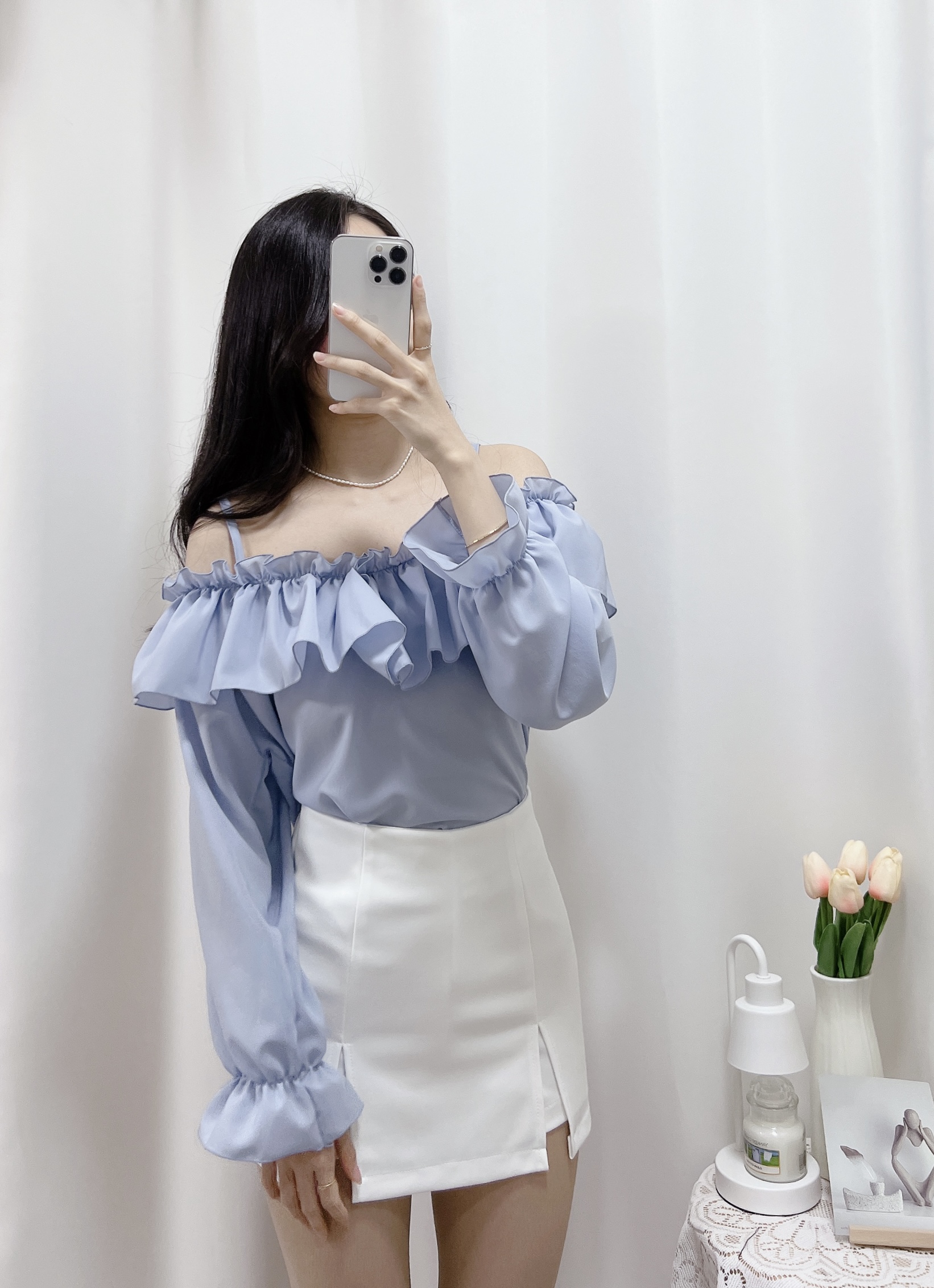 [무료배송]프릴 오프숄더 블라우스 5color : Perle de bin
