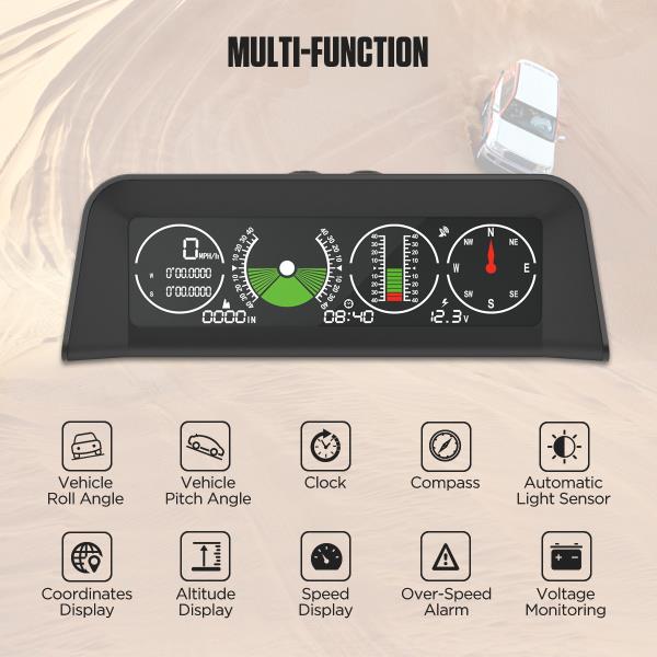 AUTOOL X90 GPS HUD 자동차 속도 슬로프 미터 경사계 자동 12v 일반 헤드 업 디스플레이 틸트 피치 각도 각도기 위도 : 글로벌 지에스