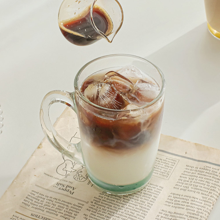 데일리 팝컬러 유리 머그컵 4P 세트 320ml 커피 라떼 물 손잡이 컵 : 홈즈야