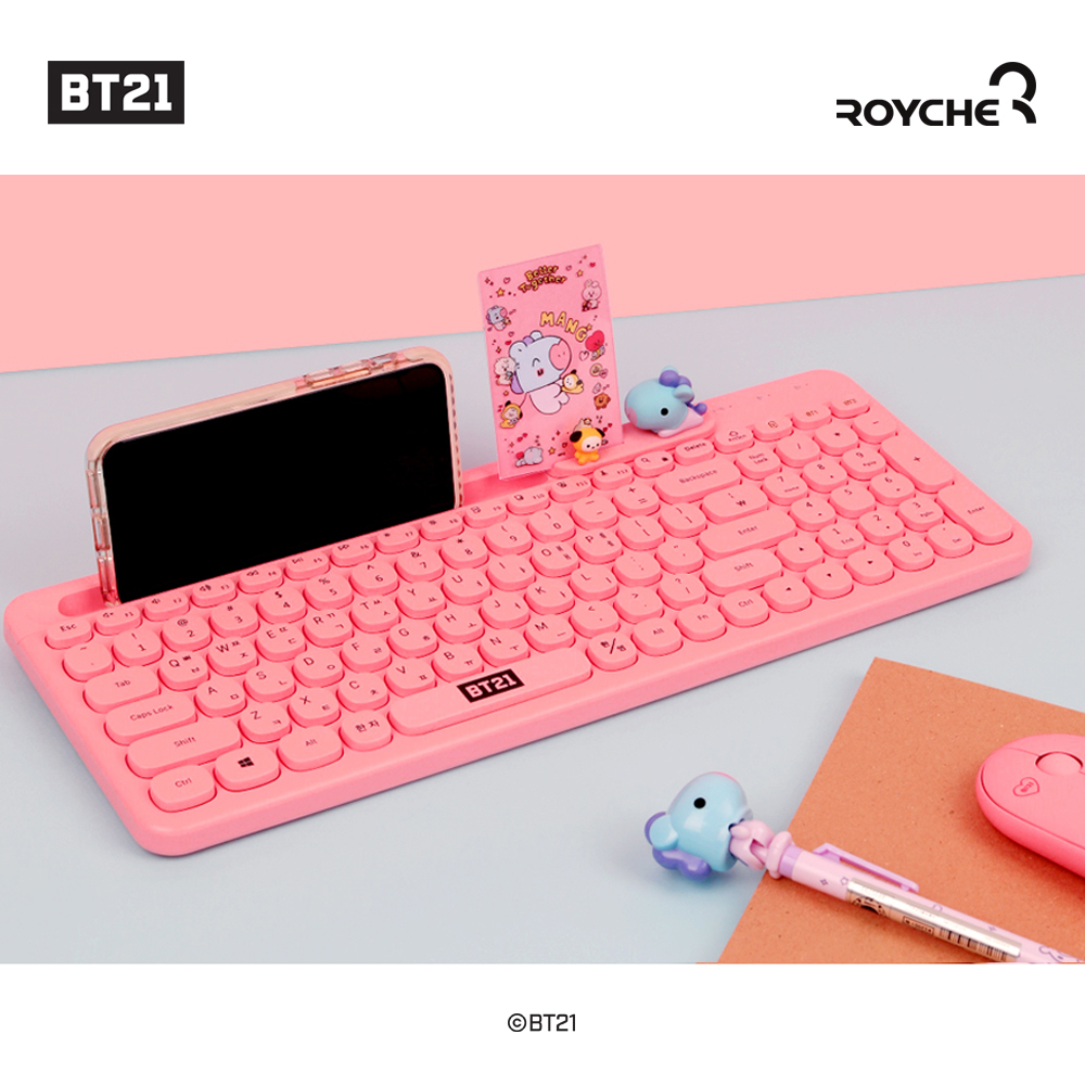 아이패드 키보드 캐릭터 블루투스 태블릿 무소음 pc노트북 휴대용 귀여운 키보드 BT21망 : 청춘잡화상