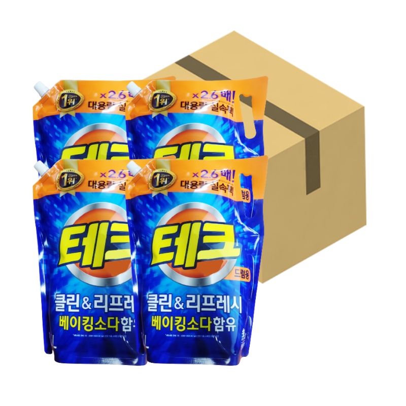 테크 클린앤리프레시 리필 일반/드럼 2.6LX4개입(1박스) 베이킹소다 함유 세탁세제 : MARKET SENSE