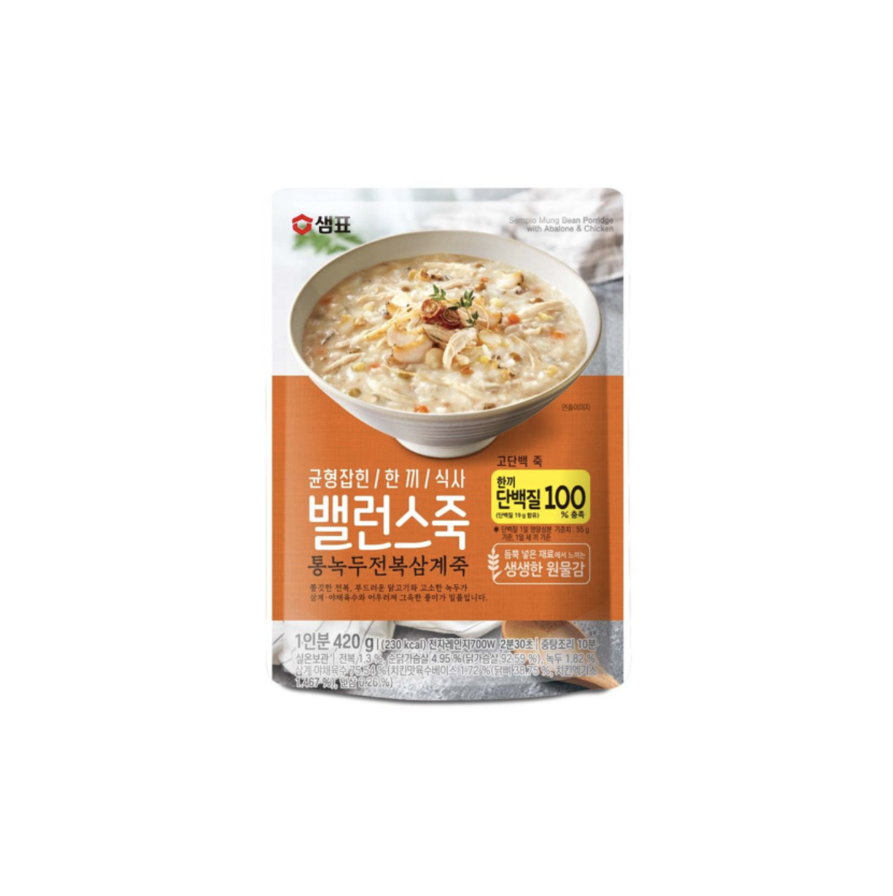 샘표 밸런스죽 4종세트(녹두전복, 현미소고기, 새송이연근, 흑임자서리태) 420g, 각1개씩 총4개 : 이레마켓몰