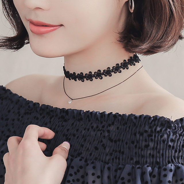 제이로렌 0N0806 블랙 실버체인 크리스탈 초커 : 제이로렌