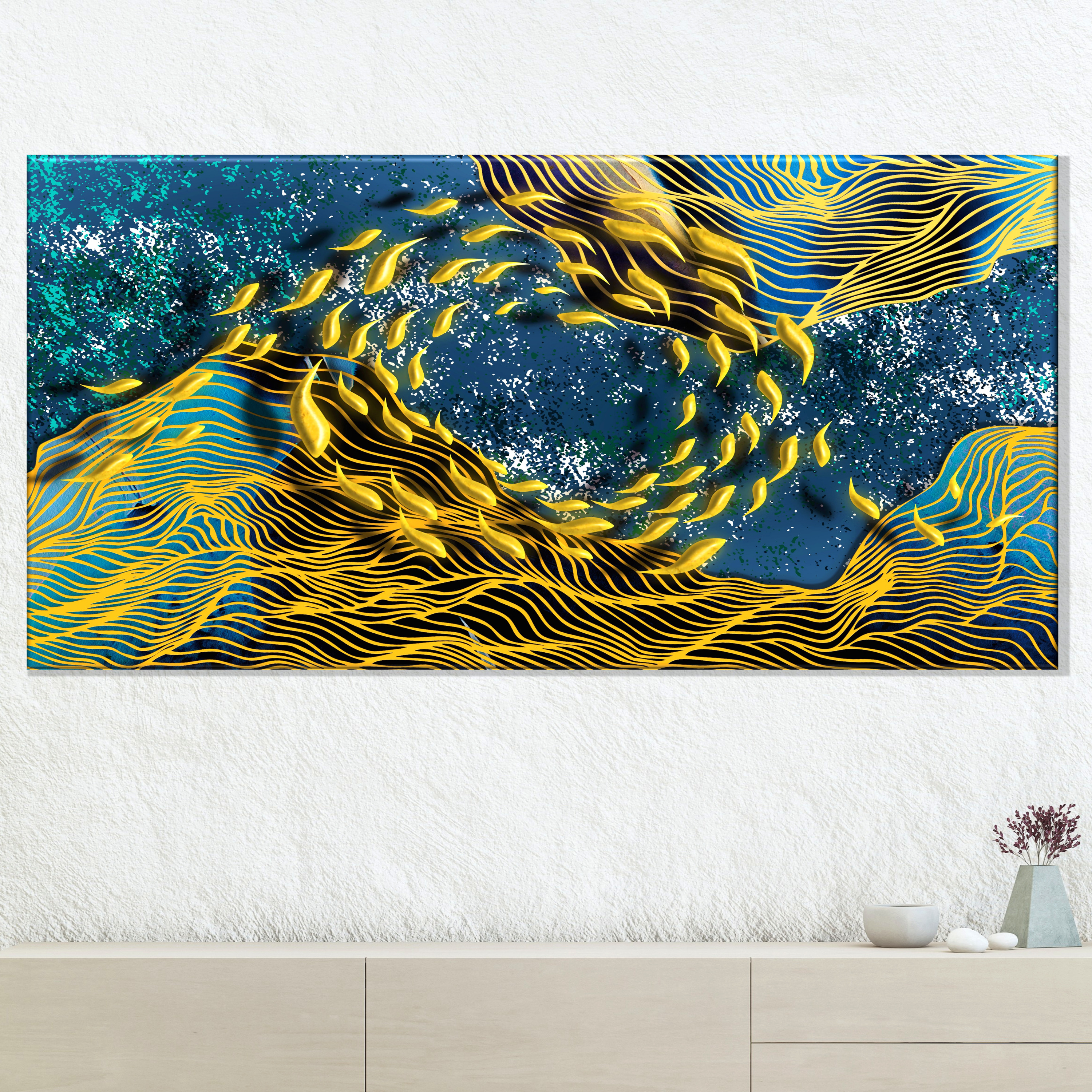 물고기액자 잉어그림 120x60cm 인테리어 거실 대형 사무실 금빛물결 속 황금 물고기떼 : 한결같이