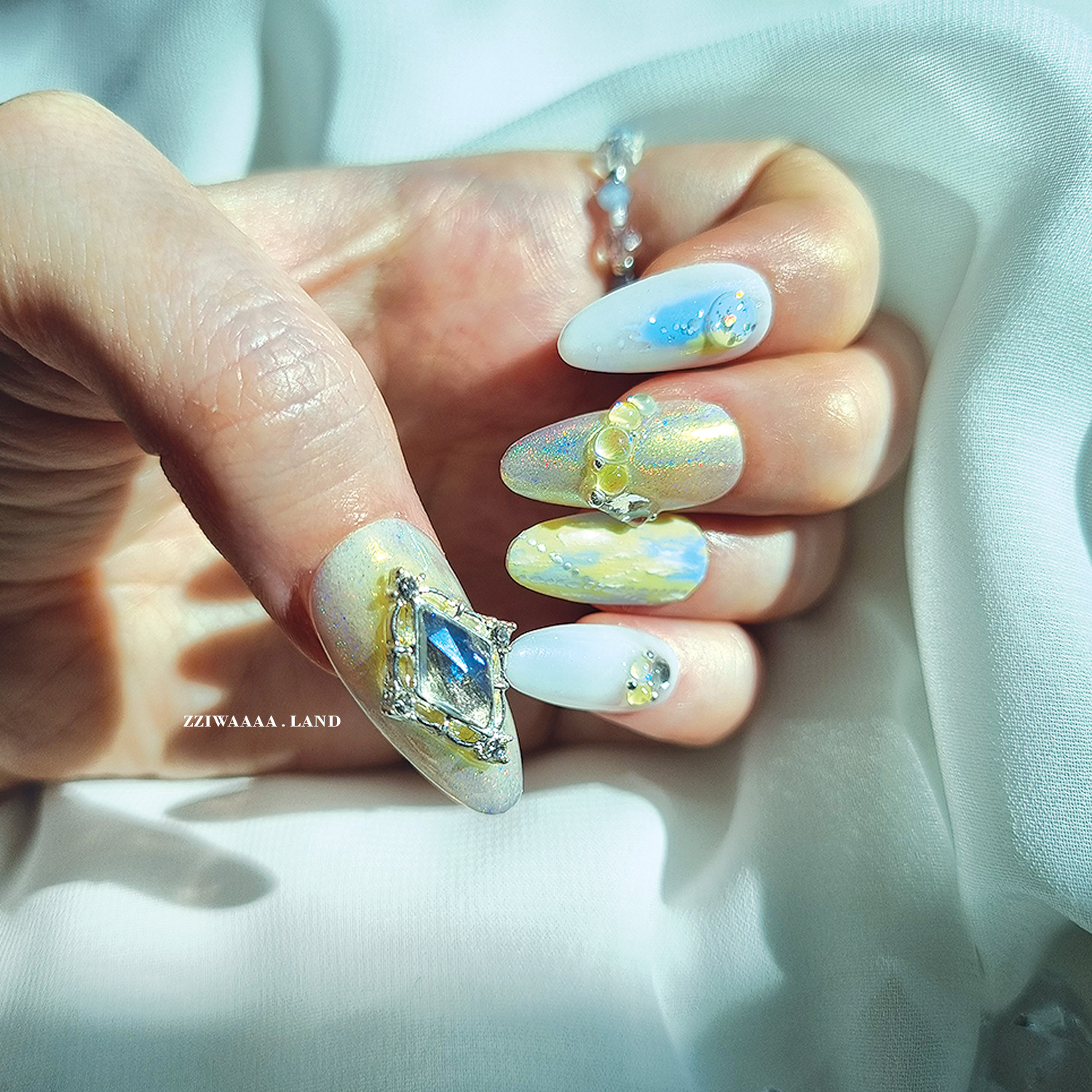 [OIL PAINT/수제네일팁] 유화 드로잉 오일파스텔 청량한 유니크 감성 네일팁 PRESSONNAIL : 찌와랜드