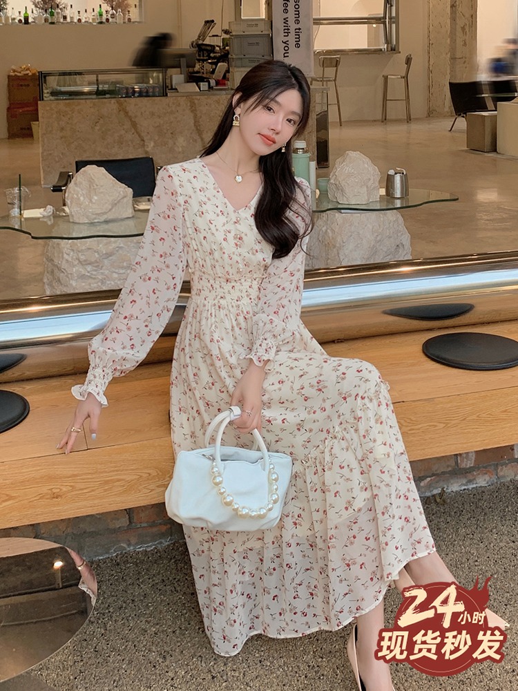 오소리 플레어 원피스 드레스 백주홍옷 사랑의 꽈배기 루즈핏 여성 쉬폰 플라워 프릴 티쉬 : 마켓2030