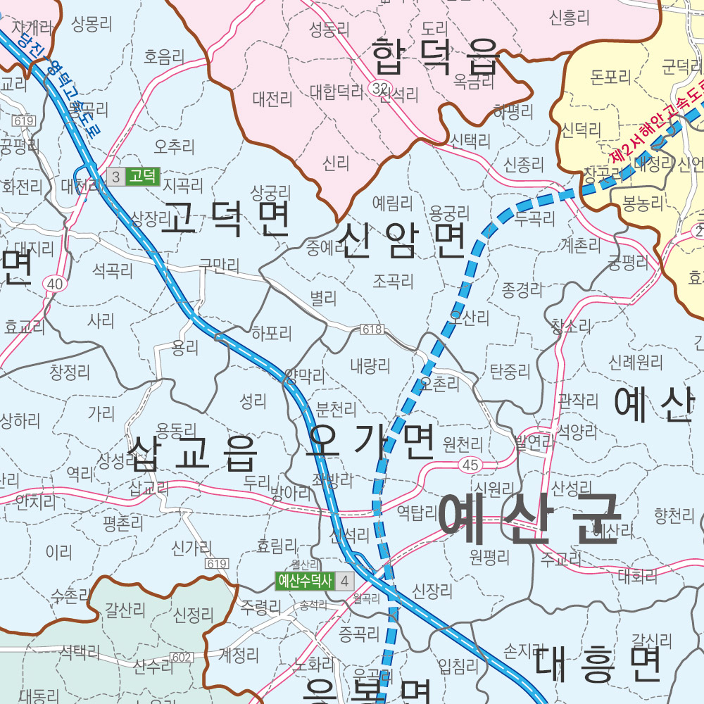 충청남도 행정구역지도 (도로경계) 코팅 - 충남지도 지점 현황도 전국지도 : 나우맵