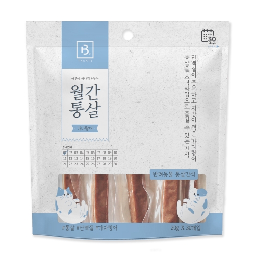 브리더랩 강아지간식 월간통살 닭가슴살 스틱타입 30개 : 올코