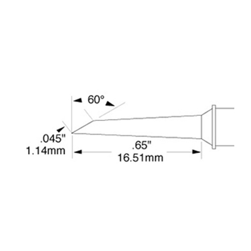 카트리지 일체형 리워크 인두팁 긴 깎인 원뿔형 타원 1.14mm x 2.28mm 길이 16.51mm 60도 SMTC-1174 : 다이나믹네트웍스