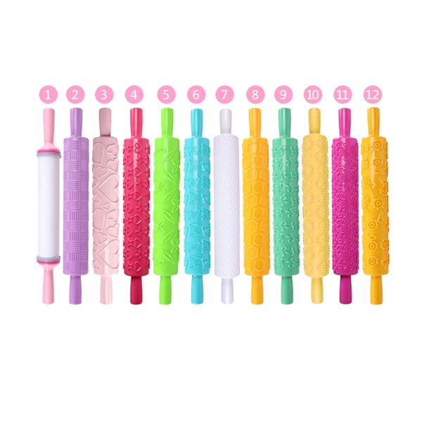 제빵 도구 용품 12 Portable Embossed Rolling Pin Fondant Cake Paste Gum Sugarcraft Decorating Tool : 힐즈스토어